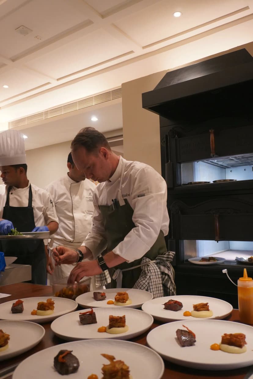 Jason finishing plates at the pass in Hyderabad
