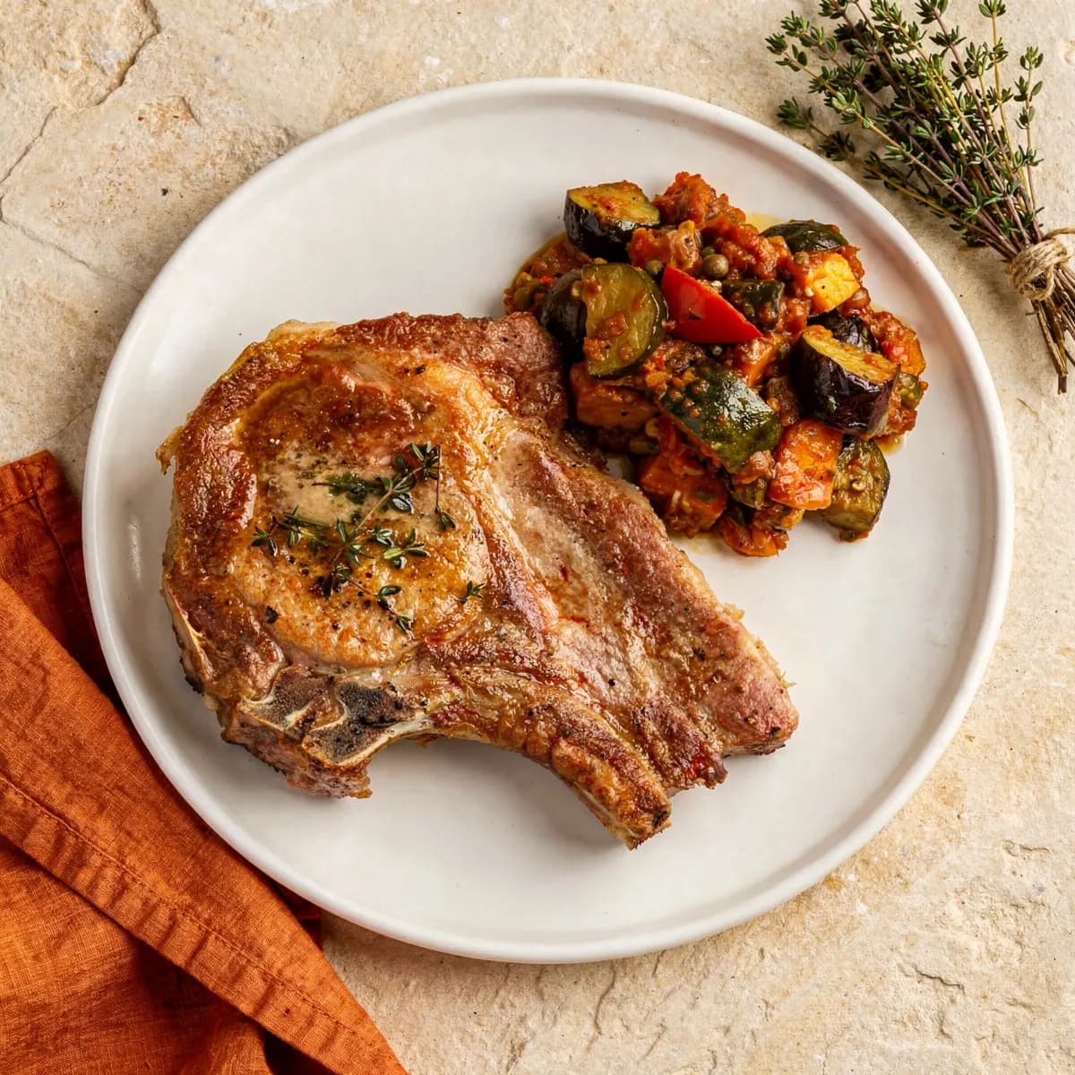 Pan-Seared Pork Chop & Ratatouille