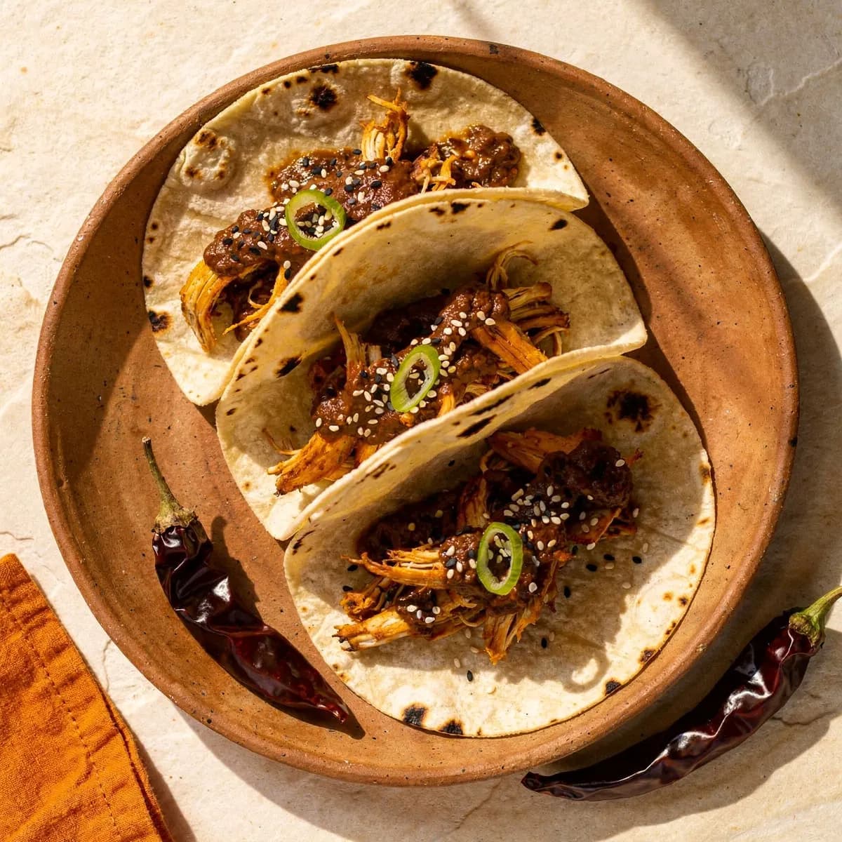 Charred Sesame Mole Tacos