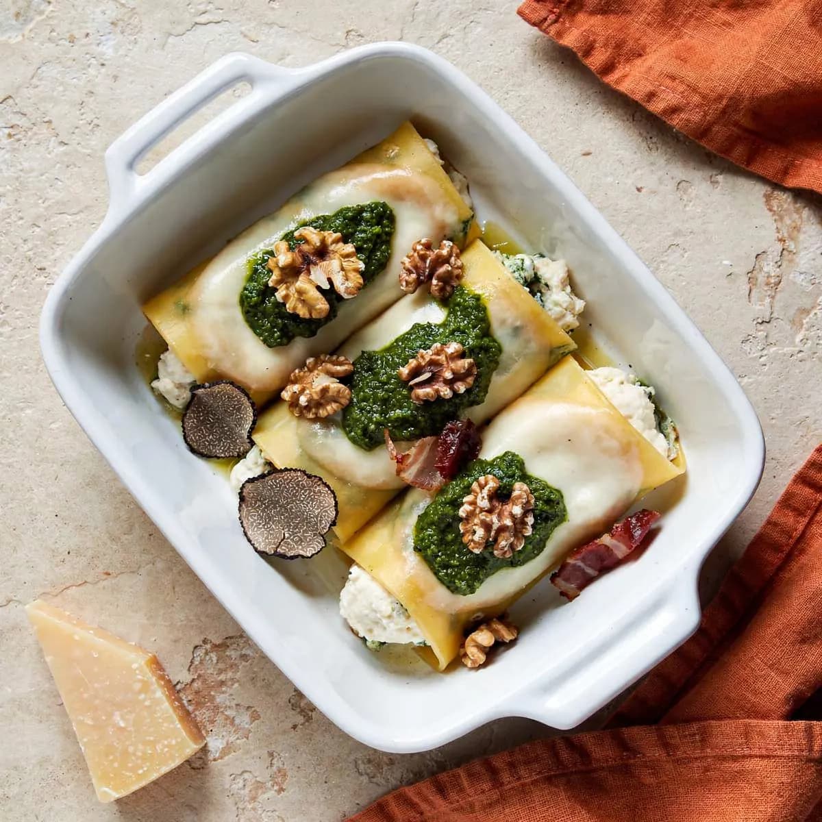 Truffle Manicotti & Walnut Pesto